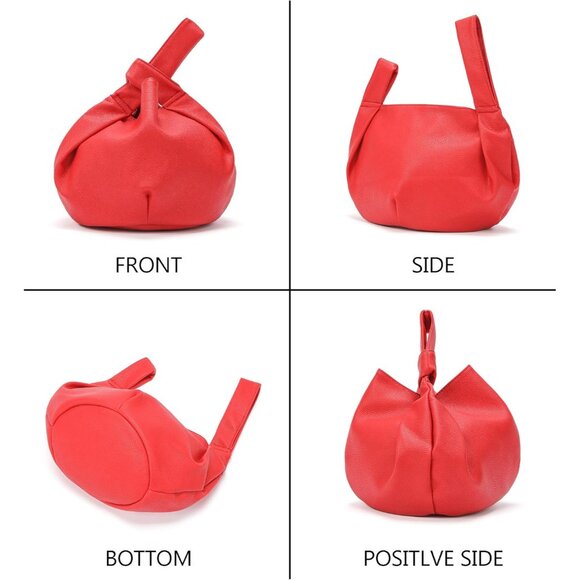 Red Women's Faux Leather Wrist Knot Tote Small Handbag Compact Elegant Purse - Picture 3 of 7